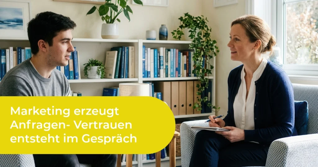 Persönliche Beratung eines Interessenten im Admissionsprozess einer privaten Bildungseinrichtung